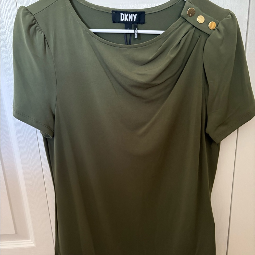DKNY Women's Top in Olive with Gold Accents